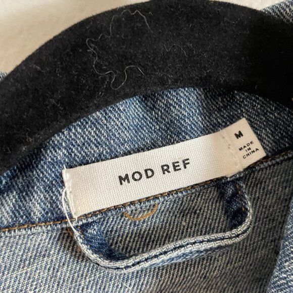 Mod Ref Women M Renee Boxy Cropped With Sweatshirt Sleeves Denim Jean Jacket - Picture 9 of 12